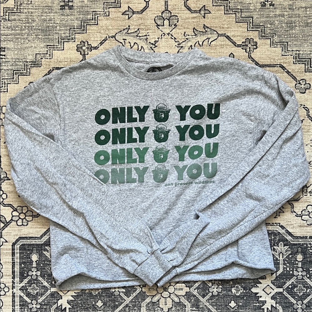 Smokey the Bear Gray Long Sleeve Cropped Top